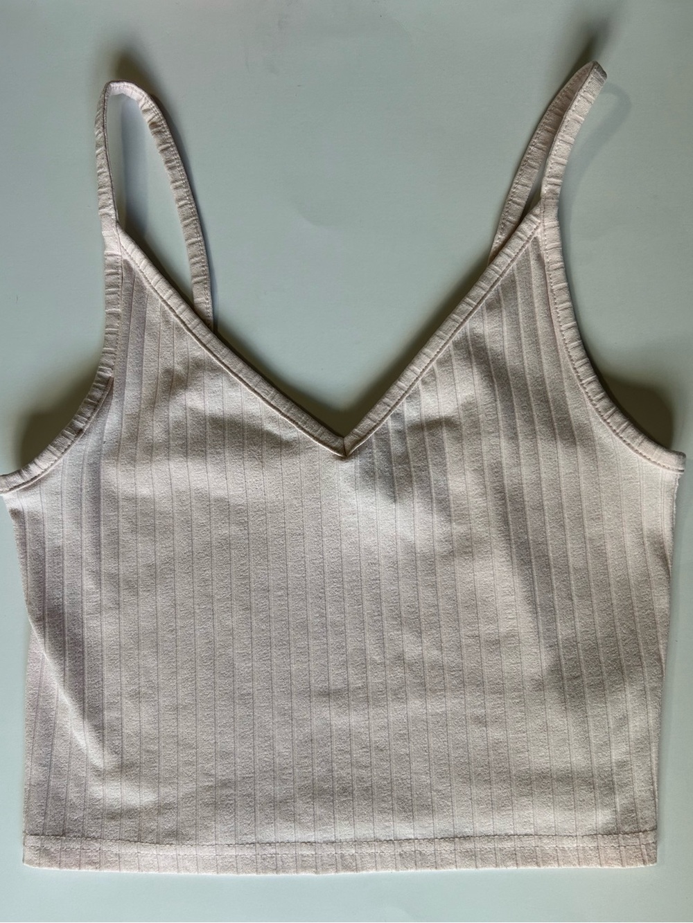 🔥4 for $25 Light Pink Ribbed V-Neck Spaghetti Strap Crop